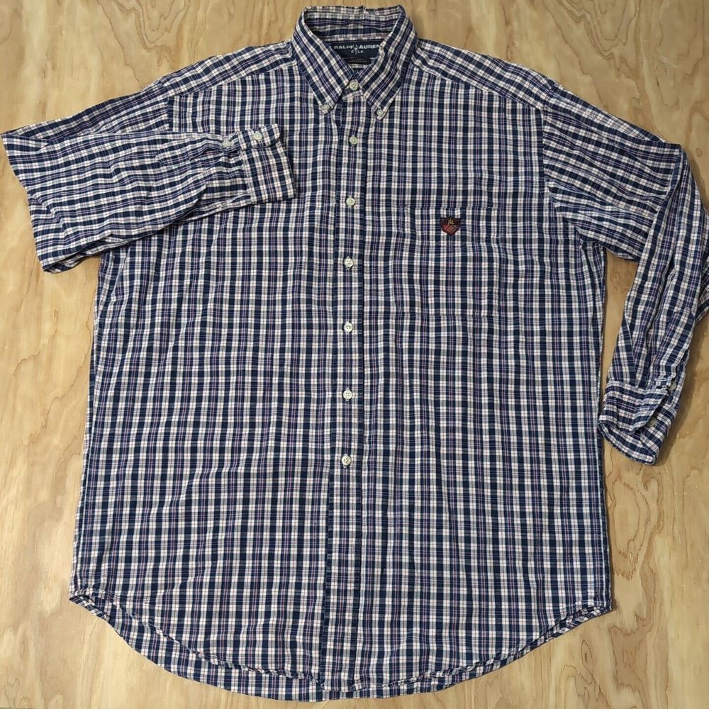 Ralph Lauren Golf Tilden Shirt Mens Med Plaid L/S Button Up Crest Logo - Picture 2 of 6